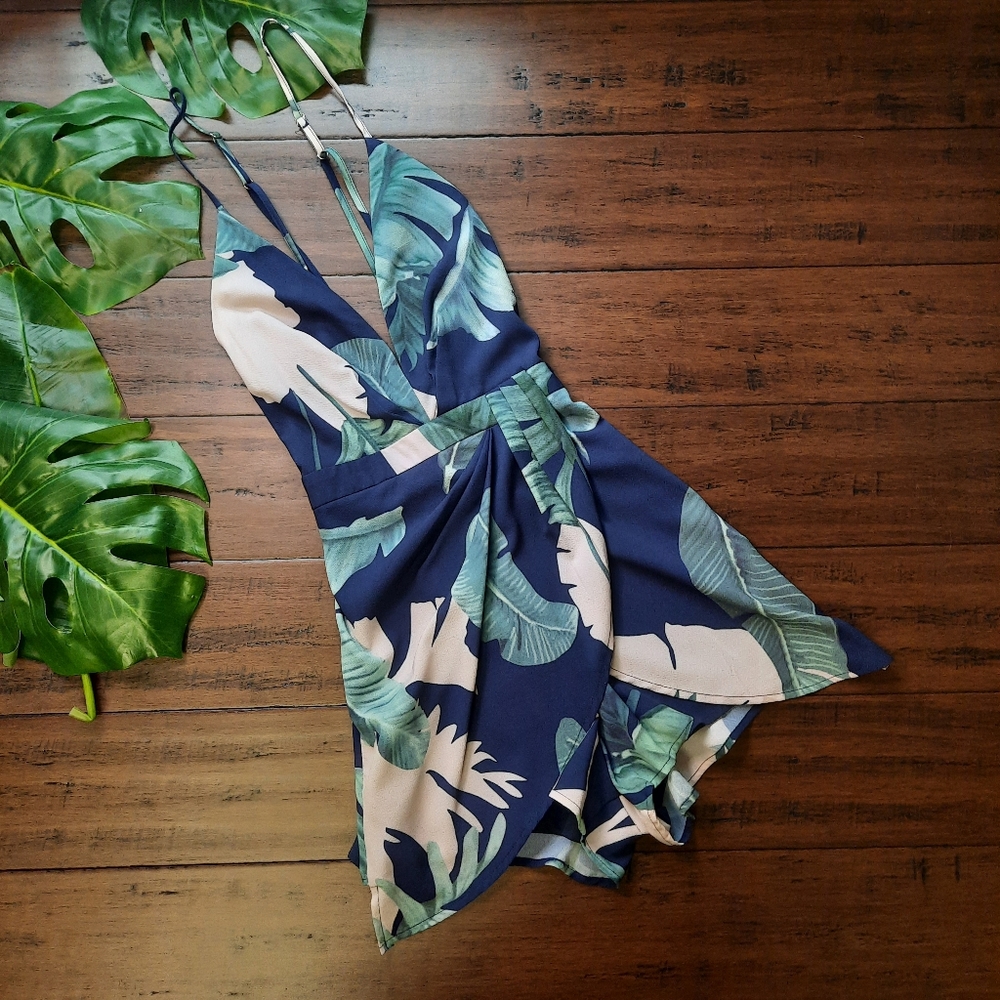 L'ATISTE Green and Blue Tropical Jumpsuit